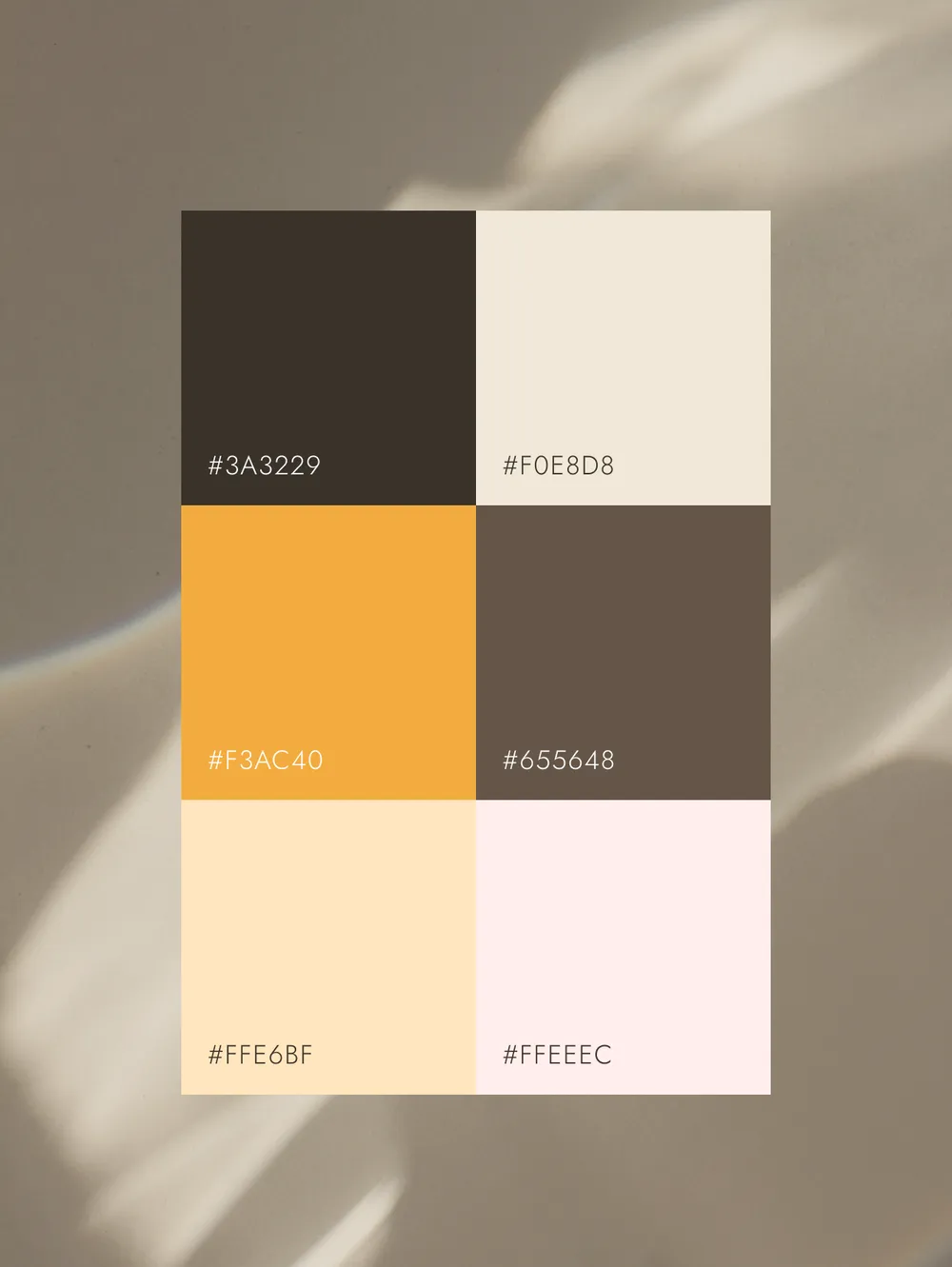 The Omi Bakery color palette: dark brown, cream, orange, taupe, peach and blush.