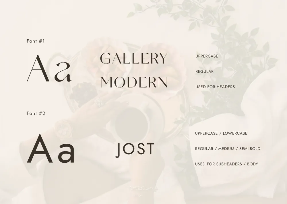 Omi Bakery typography: Gallery Modern for headings and Jost for body text.